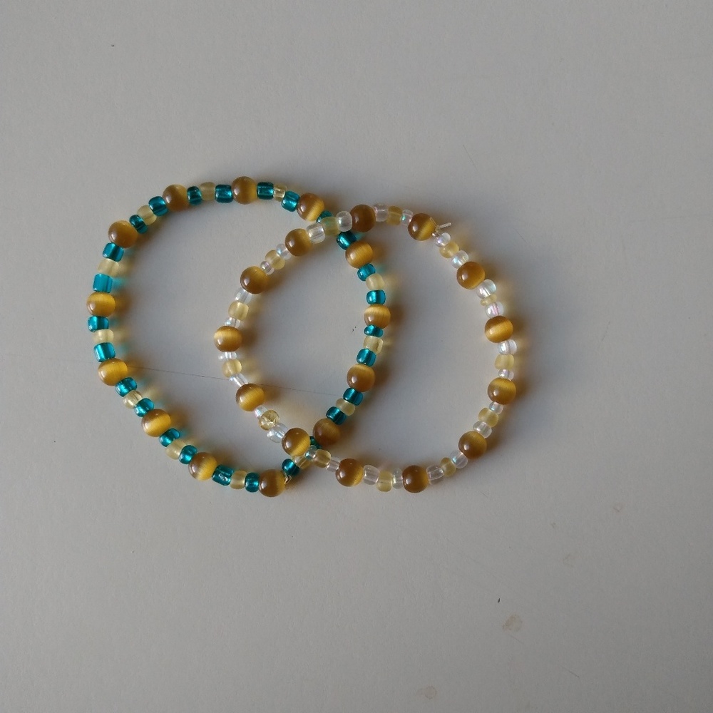 Amber Cateye & Seed Bead Bracelet Set